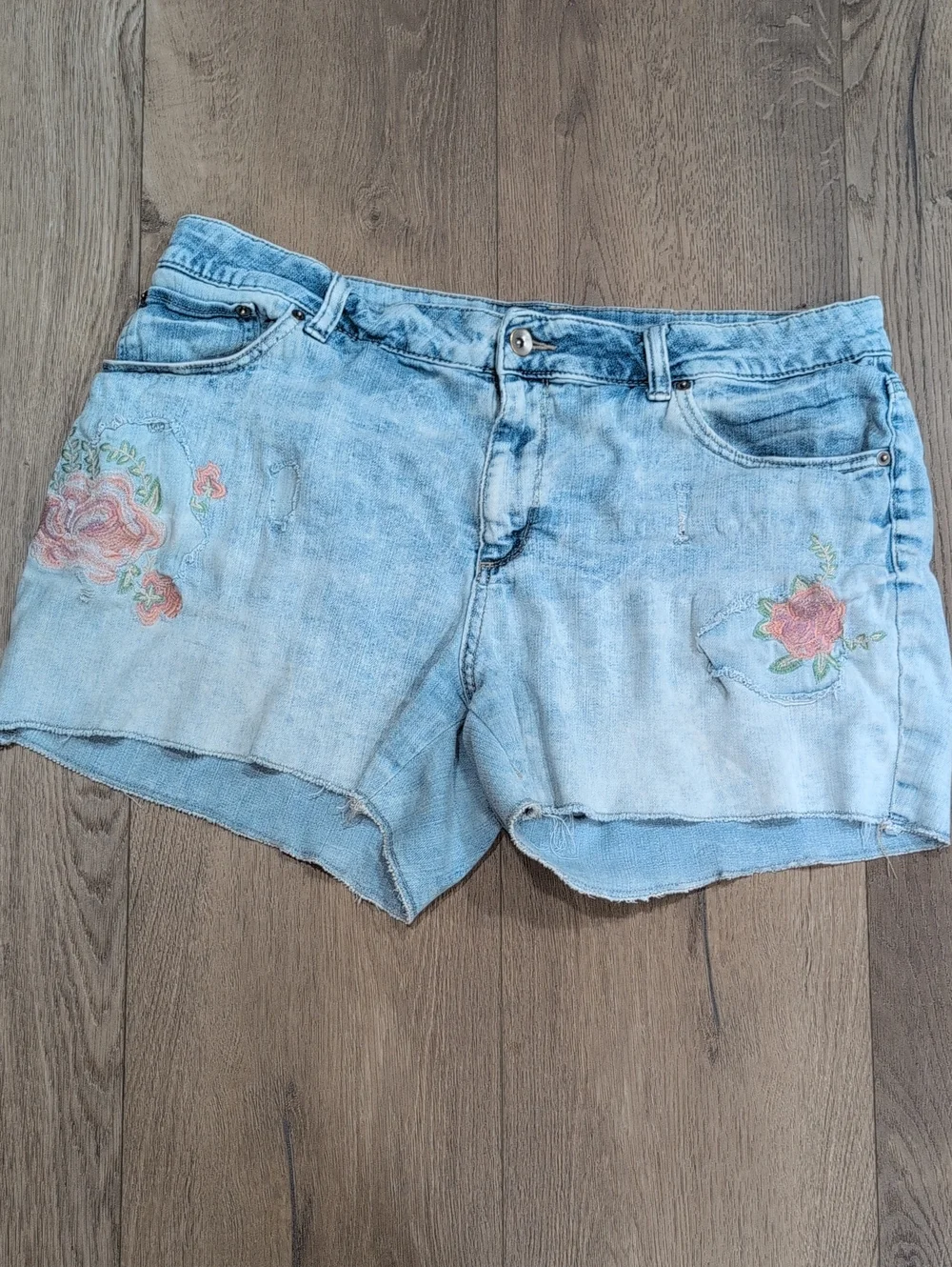 Time and Tru Light Blue Embroidered Denim Shorts